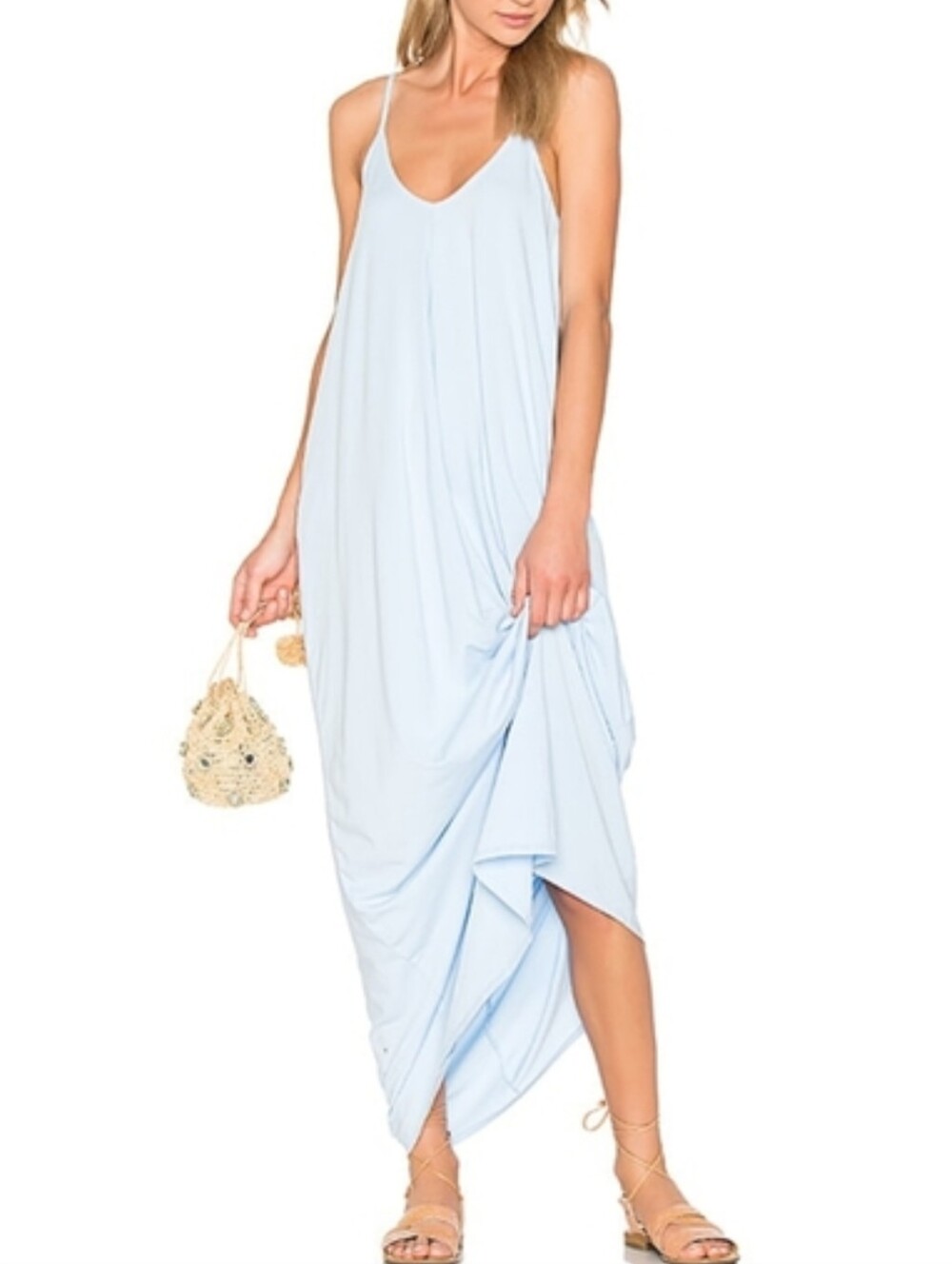 EUC Bobi Draped Jersey Maxi Dress in Hydrangea Blue